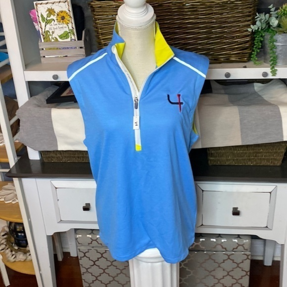 Zero‎ Restriction Sleeveless Blue/Yellow 1/4 Zip Golf Shirt Size Medium, NWT